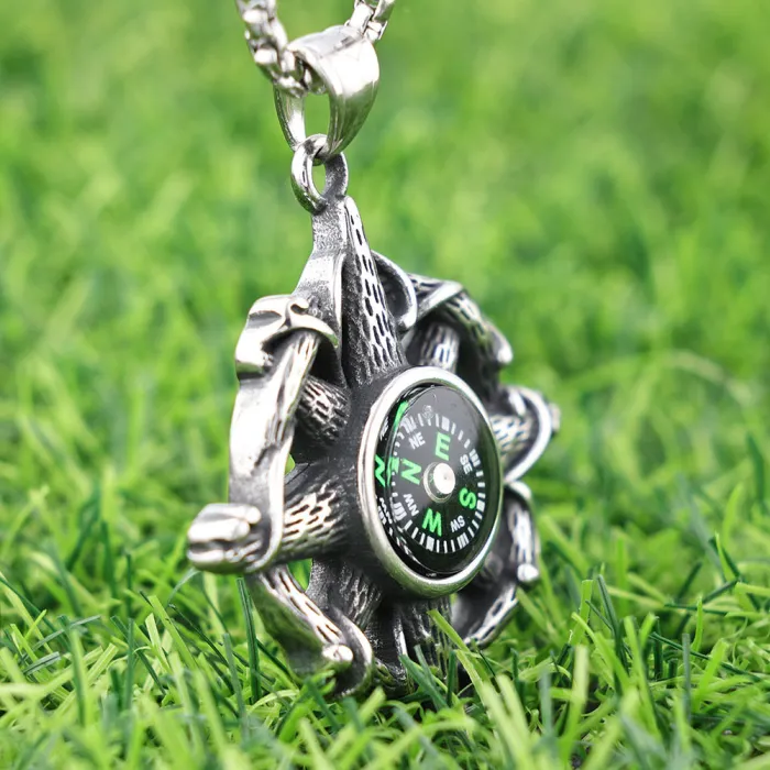 Vintage Compass Pendant for Men – Stainless Steel Viking Style Necklace | Cross-Border Fashion Jewelry, Factory Price, Bulk & Dropshipping Available