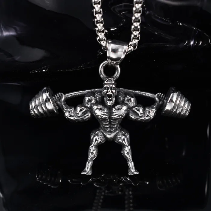 Wholesale Fitness Weightlifting Pendant – Bold Stainless Steel Gym Man Design for Men and Women | Trendy Street Style Jewelry, Factory Direct, In Stock