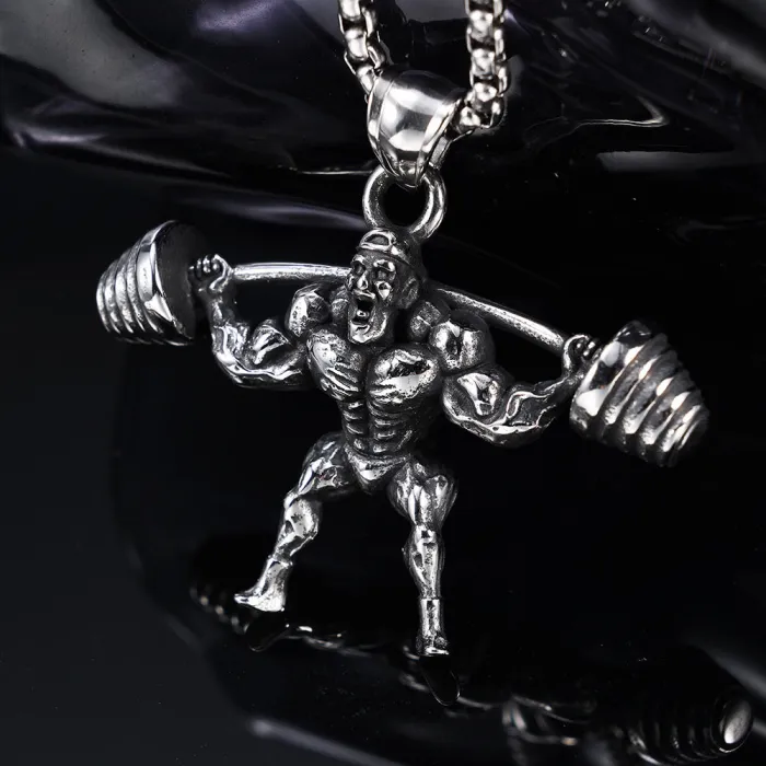 Wholesale Fitness Weightlifting Pendant – Bold Stainless Steel Gym Man Design for Men and Women | Trendy Street Style Jewelry, Factory Direct, In Stock