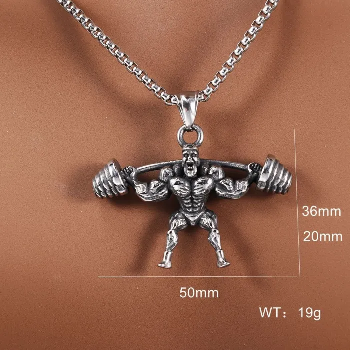 Wholesale Fitness Weightlifting Pendant – Bold Stainless Steel Gym Man Design for Men and Women | Trendy Street Style Jewelry, Factory Direct, In Stock