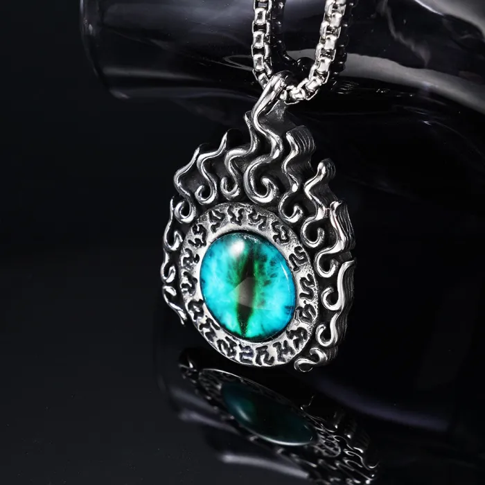 Zakiram Tibetan Amulet Pendant Necklace – Blue Eye Protection Charm | Stainless Steel Non-Fading Spiritual Jewelry | Bulk Orders for Resellers & Stores