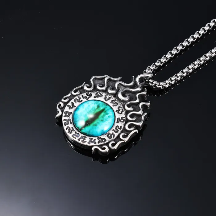 Zakiram Tibetan Amulet Pendant Necklace – Blue Eye Protection Charm | Stainless Steel Non-Fading Spiritual Jewelry | Bulk Orders for Resellers & Stores