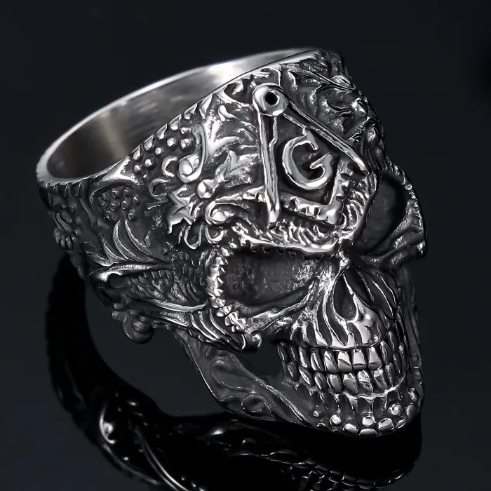 Bulk Punk Skull Masonic AG Ring for Men – Gothic Freemason Symbol Retro Style Stainless Steel Jewelry | Wholesale Supplier for Trendy Accessories