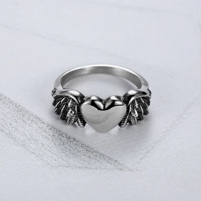 Heart Wings Ring – Vintage Punk Biker Style Titanium Steel Women’s Ring, Gothic Statement Jewelry