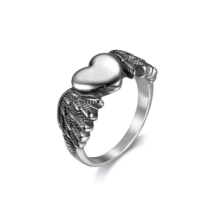 Heart Wings Ring – Vintage Punk Biker Style Titanium Steel Women’s Ring, Gothic Statement Jewelry