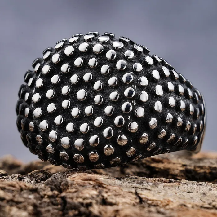 Spotted Round Punk Ring – Vintage Titanium Steel Biker Club Men’s Ring, Gothic Motorcycle Jewelry