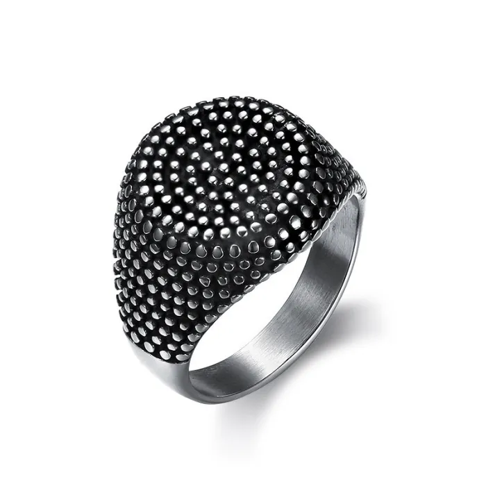 Spotted Round Punk Ring – Vintage Titanium Steel Biker Club Men’s Ring, Gothic Motorcycle Jewelry