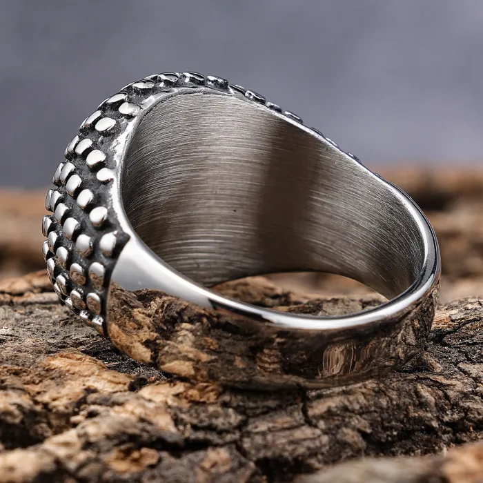 Spotted Round Punk Ring – Vintage Titanium Steel Biker Club Men’s Ring, Gothic Motorcycle Jewelry