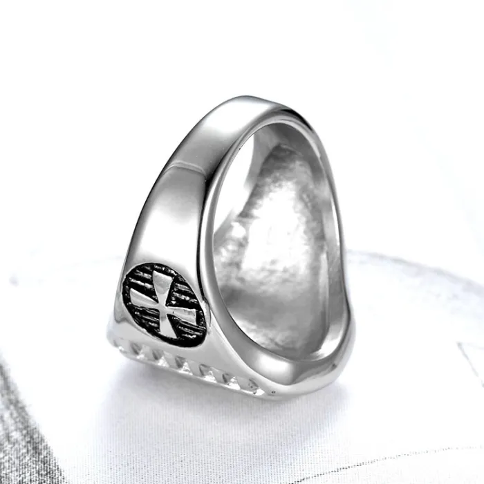 Black Inlay Cross Ring – Titanium Steel Templar Knight Freemason Ring for Men, Vintage Gothic Jewelry