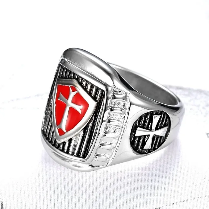 Black Inlay Cross Ring – Titanium Steel Templar Knight Freemason Ring for Men, Vintage Gothic Jewelry