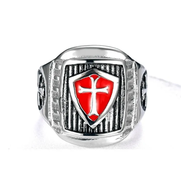 Black Inlay Cross Ring – Titanium Steel Templar Knight Freemason Ring for Men, Vintage Gothic Jewelry