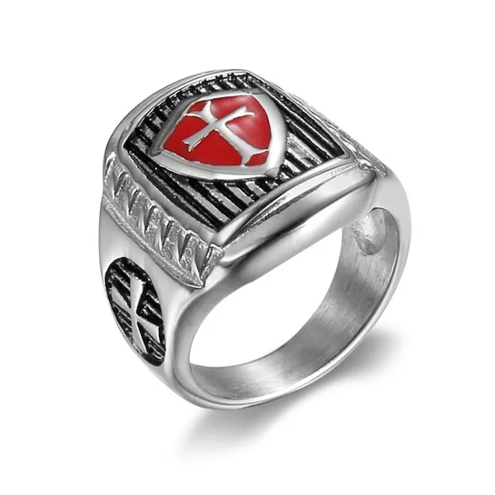 Black Inlay Cross Ring – Titanium Steel Templar Knight Freemason Ring for Men, Vintage Gothic Jewelry