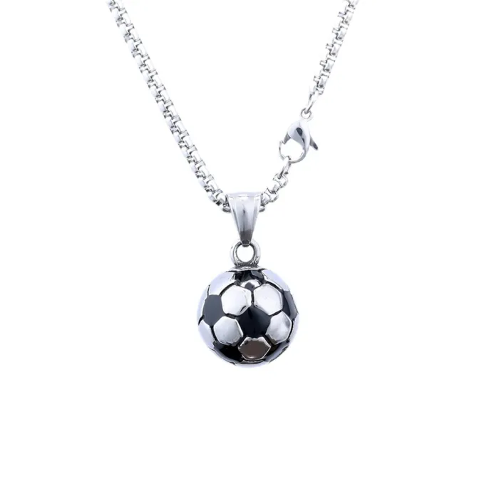 Soccer Ball Pendant – Polished Stainless Steel DIY Necklace Charm, Unisex Fashion Jewelry for Couples