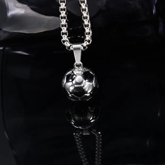 Soccer Ball Pendant – Polished Stainless Steel DIY Necklace Charm, Unisex Fashion Jewelry for Couples