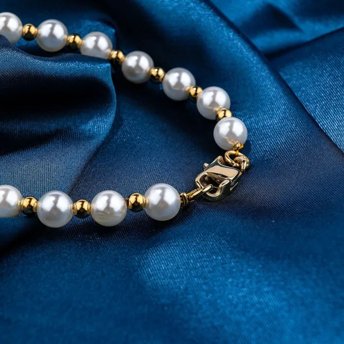 Pearl Bracelet – Hypoallergenic Stainless Steel Chain with Faux Shell Pearls, Non-Tarnish & Water-Resistant Jewelry