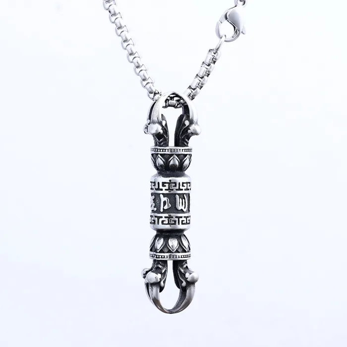 Vajra Amulet Pendant – Vintage Stainless Steel Protective Talisman Necklace, Buddhist Tibetan Jewelry