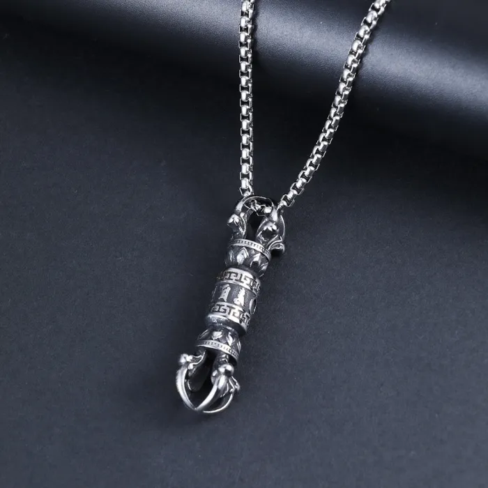 Vajra Amulet Pendant – Vintage Stainless Steel Protective Talisman Necklace, Buddhist Tibetan Jewelry