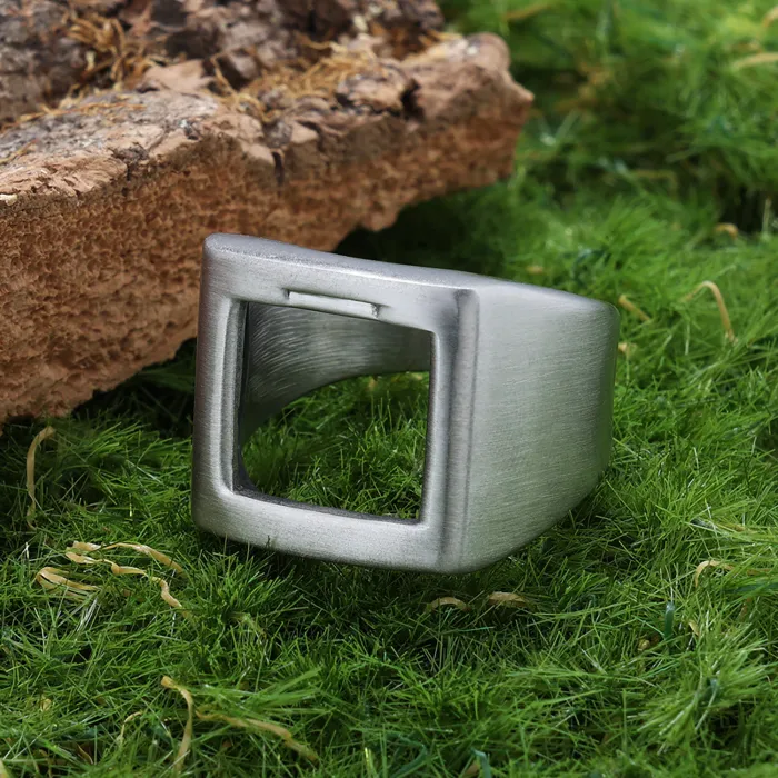 Geometric Bottle Opener Ring – Punk Style Hollow Stainless Steel Band for Men & Women, Minimalist Utility Jewelry