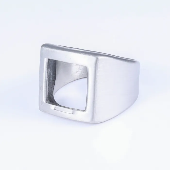 Geometric Bottle Opener Ring – Punk Style Hollow Stainless Steel Band for Men & Women, Minimalist Utility Jewelry