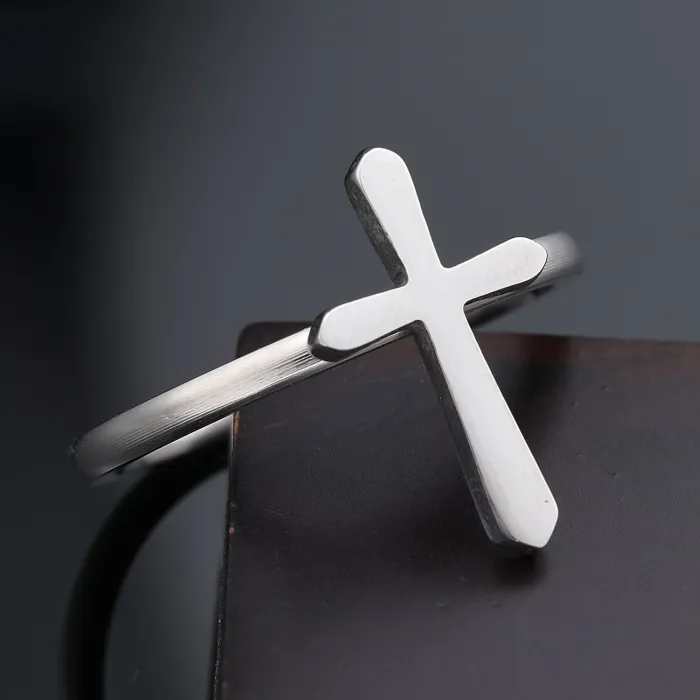Minimalist Cross Ring for Women – Polished Stainless Steel Streetwear Style Fashion Jewelry