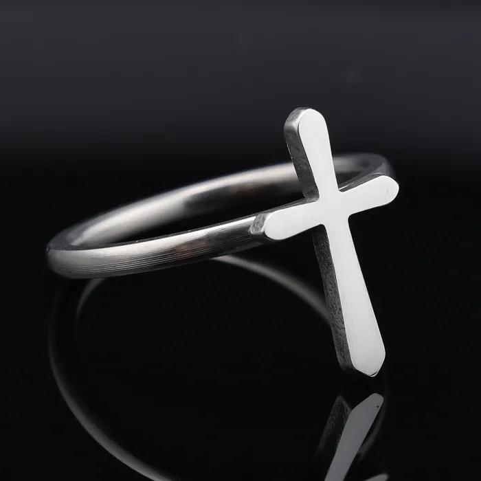 Minimalist Cross Ring for Women – Polished Stainless Steel Streetwear Style Fashion Jewelry