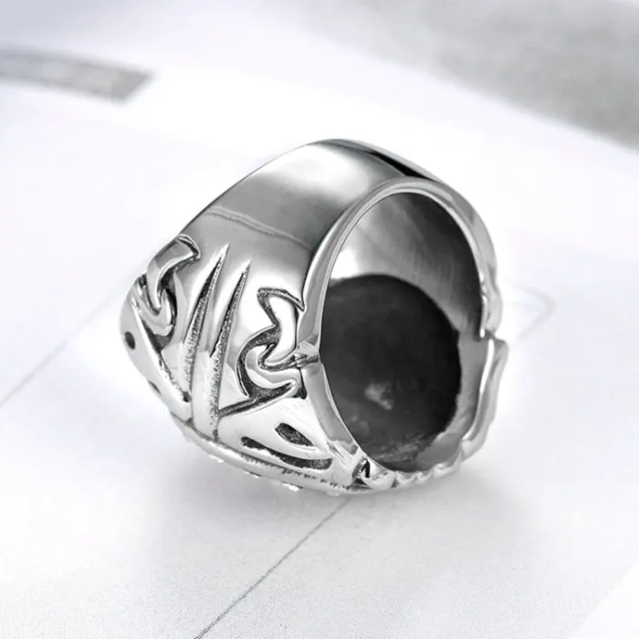 Men’s Skull Ring – Titanium Steel Punk Ring with White Crystal Inlay, Hot-Selling Gothic Biker Jewelry