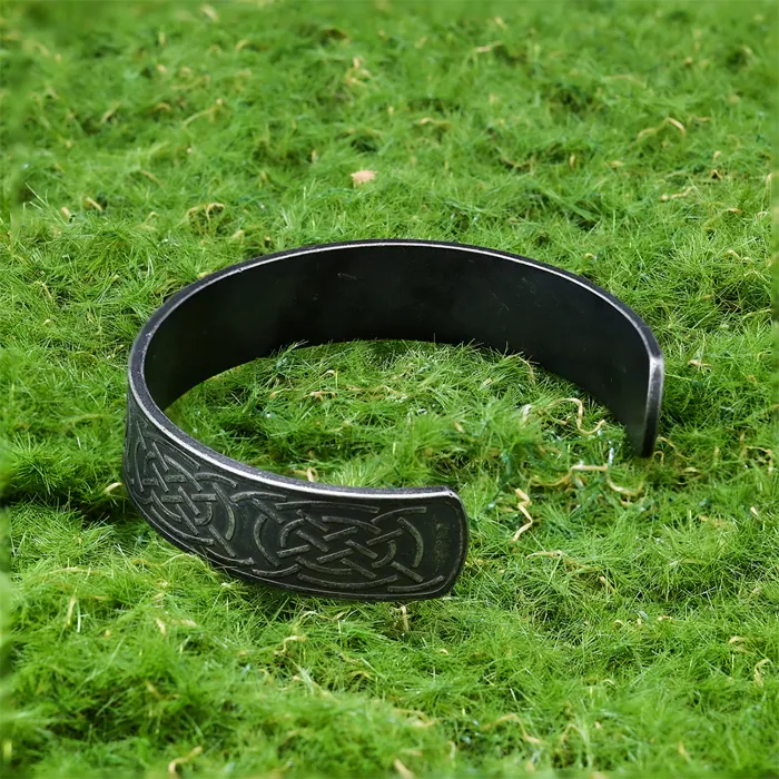 Viking Rune Cuff Bracelet – Celtic Knot Titanium Steel Open Bangle for Men