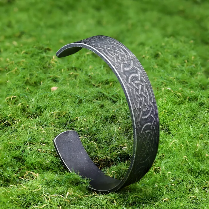 Viking Rune Cuff Bracelet – Celtic Knot Titanium Steel Open Bangle for Men