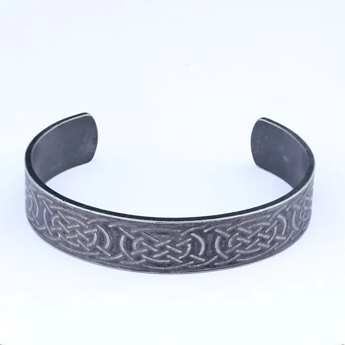 Viking Rune Cuff Bracelet – Celtic Knot Titanium Steel Open Bangle for Men