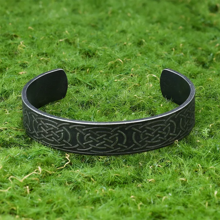 Viking Rune Cuff Bracelet – Celtic Knot Titanium Steel Open Bangle for Men