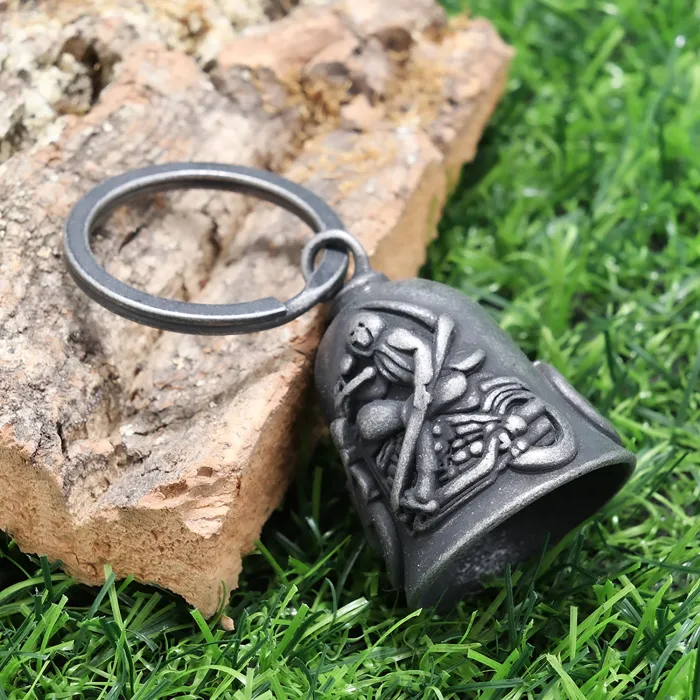Grim Reaper Motorcycle Bell Pendant – Vintage Stainless Steel Biker Necklace