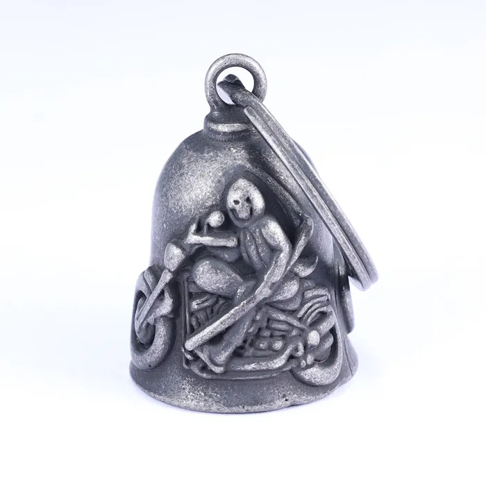 Grim Reaper Motorcycle Bell Pendant – Vintage Stainless Steel Biker Necklace