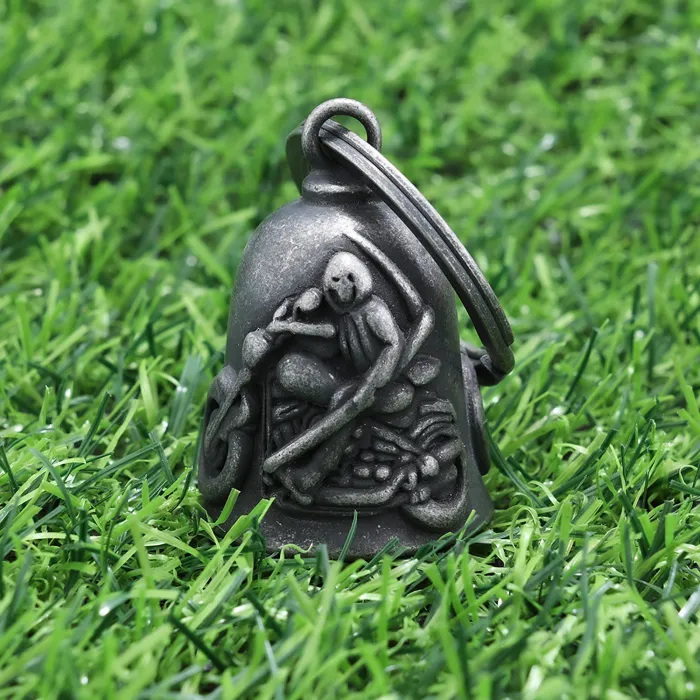 Grim Reaper Motorcycle Bell Pendant – Vintage Stainless Steel Biker Necklace