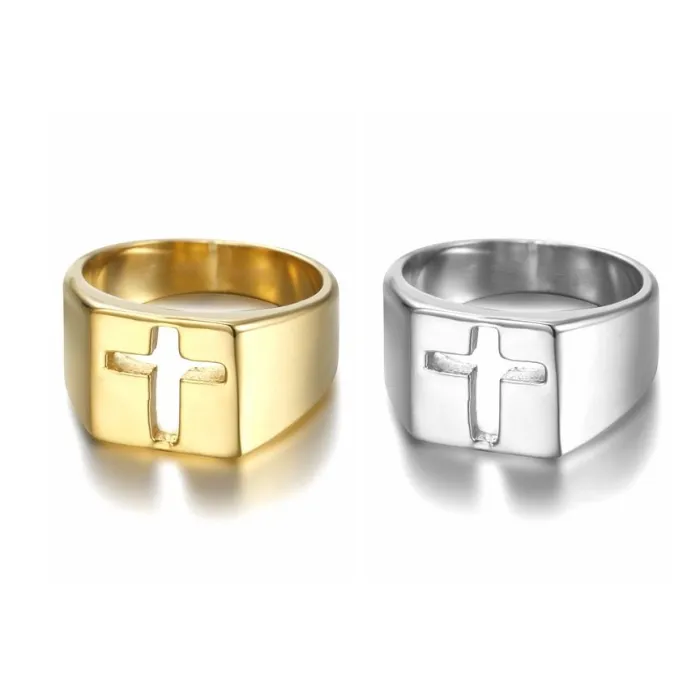 Hollow Cross Ring – Fashion Minimalist Stainless Steel Band, Ready to Ship