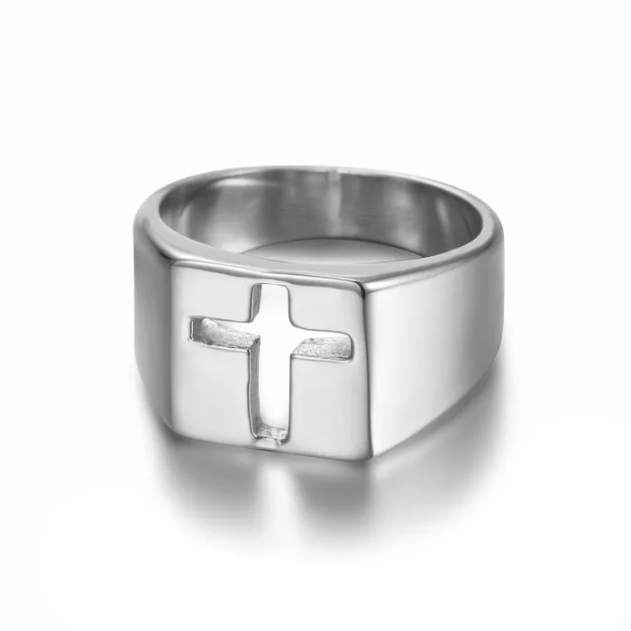Hollow Cross Ring – Fashion Minimalist Stainless Steel Band, Ready to Ship