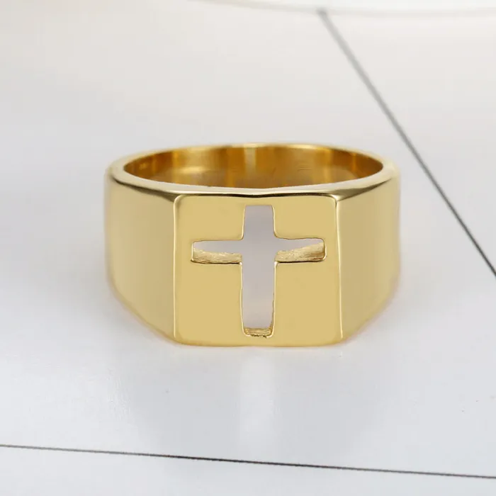 Hollow Cross Ring – Fashion Minimalist Stainless Steel Band, Ready to Ship