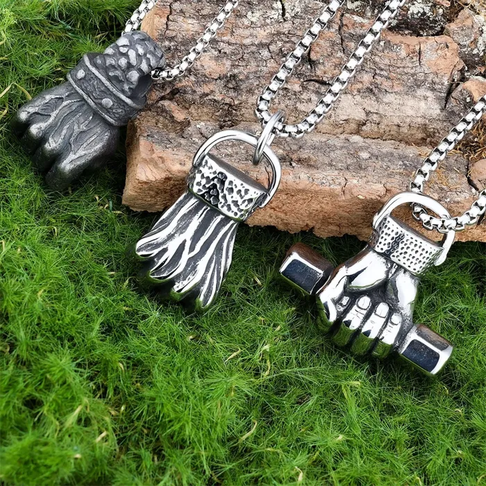 Fitness Fist & Dumbbell Pendant Set – Vintage Stainless Steel Gym Style Necklace