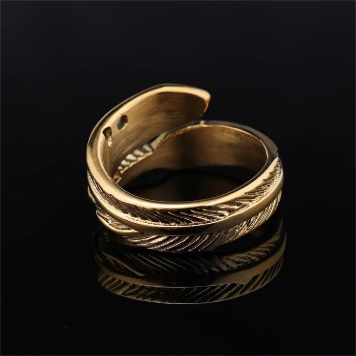 Gold Feather Turquoise Ring – Stainless Steel Tarnish-Free Statement Band