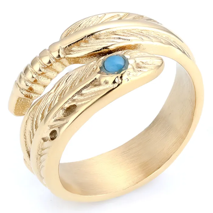 Gold Feather Turquoise Ring – Stainless Steel Tarnish-Free Statement Band