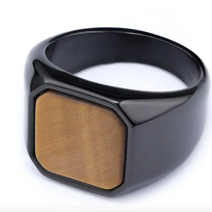 Square Gemstone Ring – Minimalist Stainless Steel Fashion Band, Tarnish-Free