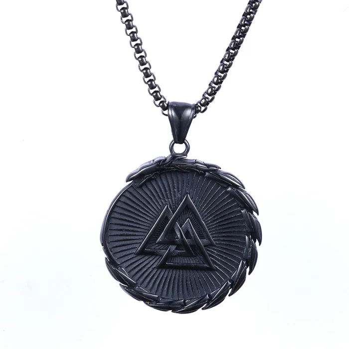 Viking Shield Pendant – Vintage Round Medallion Necklace, Stainless Steel, Wholesale Supply