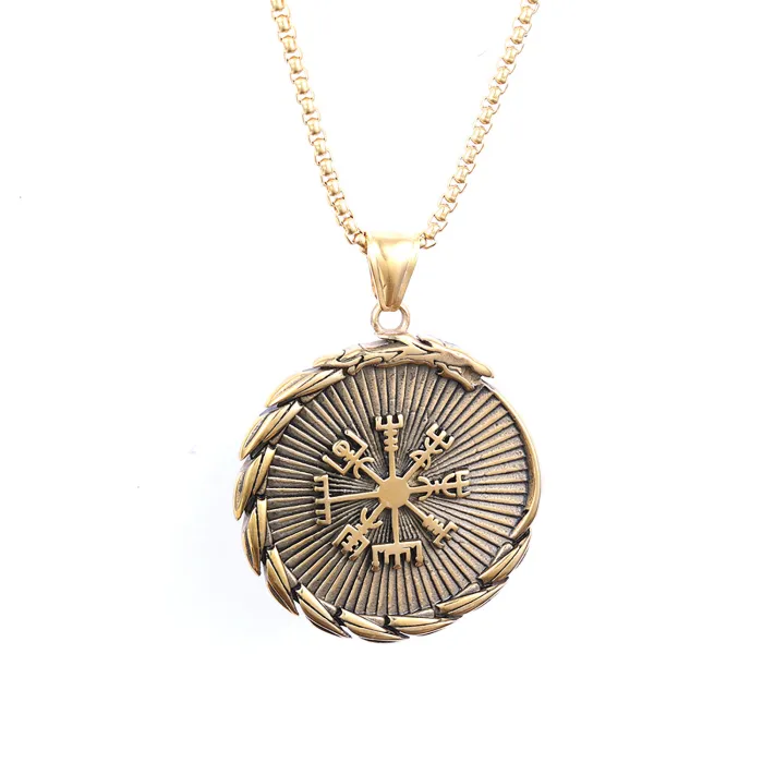 Viking Shield Pendant – Vintage Round Medallion Necklace, Stainless Steel, Wholesale Supply