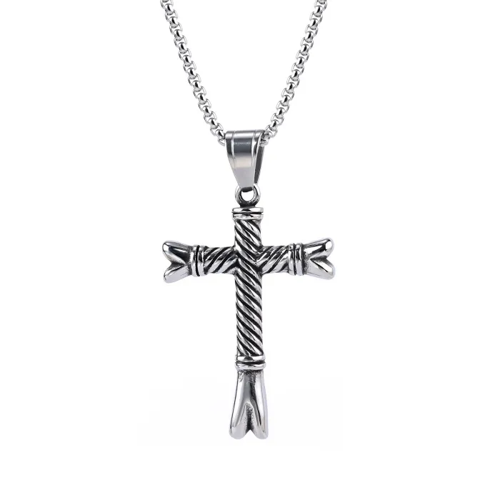 Viking Totem Twisted Cross Pendant – Polished Stainless Steel, Tarnish-Free Necklace