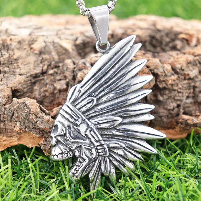 Polished Native American Chief Pendant – Stainless Steel Street Style Necklace