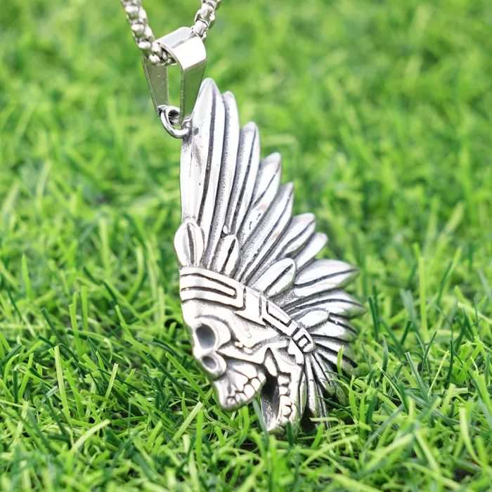 Polished Native American Chief Pendant – Stainless Steel Street Style Necklace