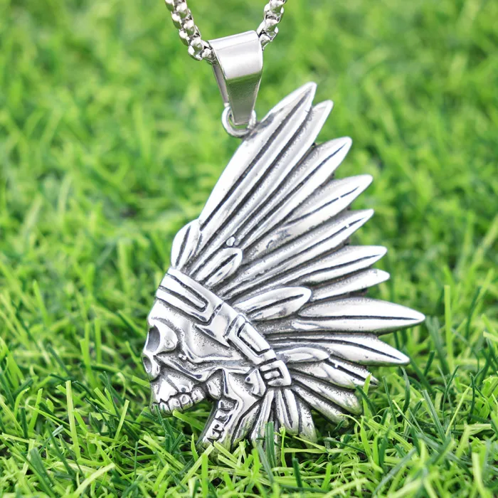Polished Native American Chief Pendant – Stainless Steel Street Style Necklace