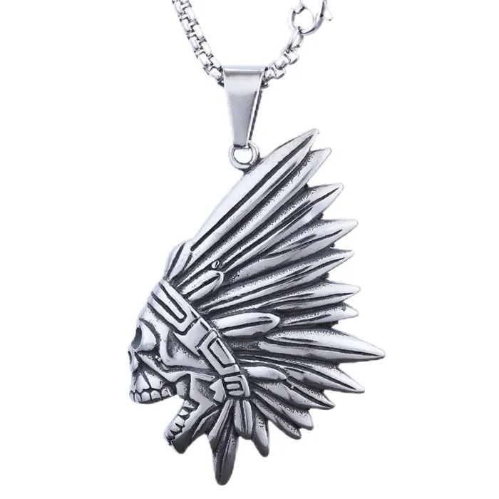 Polished Native American Chief Pendant – Stainless Steel Street Style Necklace