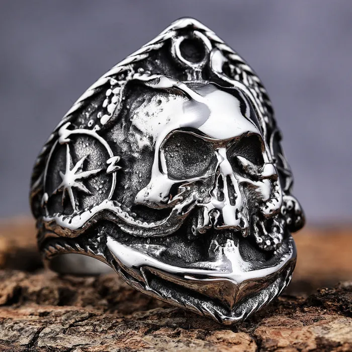 Hot-Selling Nautical Skull & Anchor Ring – Bold Titanium Steel Men’s Jewelry, Aliexpress Wholesale
