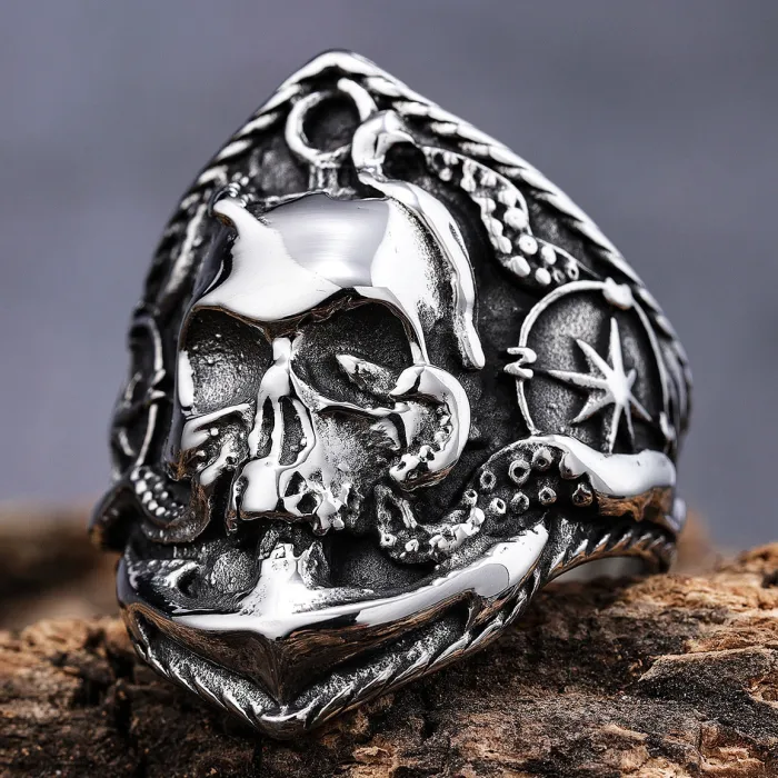 Hot-Selling Nautical Skull & Anchor Ring – Bold Titanium Steel Men’s Jewelry, Aliexpress Wholesale