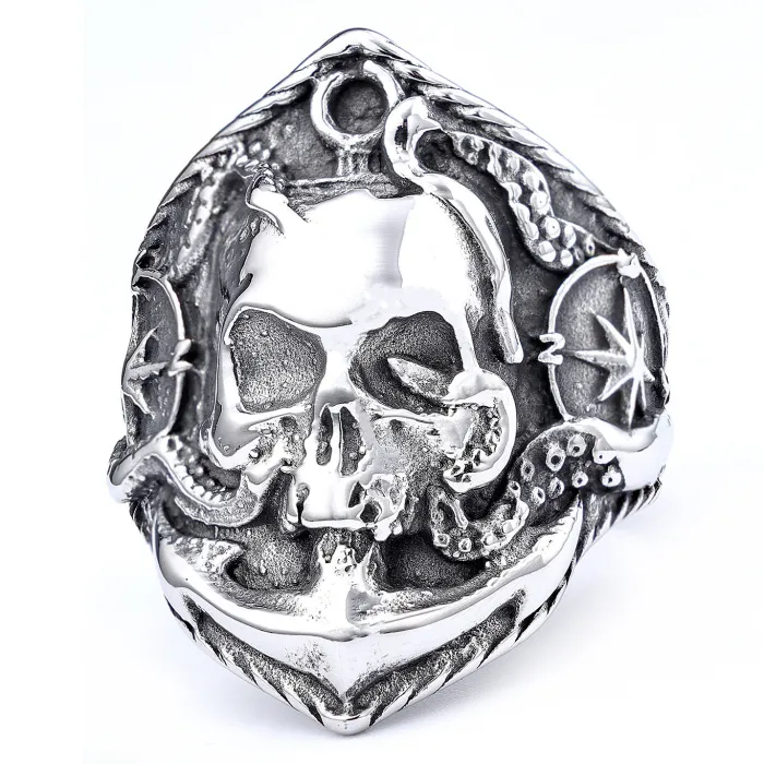 Hot-Selling Nautical Skull & Anchor Ring – Bold Titanium Steel Men’s Jewelry, Aliexpress Wholesale